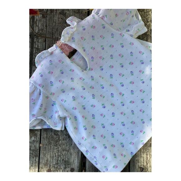 Vintage Health-Tex Floral Tee Shirt Ruffle Collar Bow 9M - Picture 2 of 4